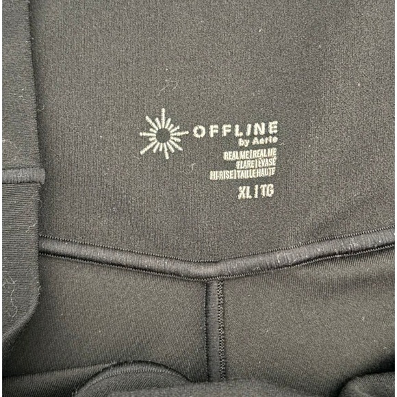 Aerie Offline Flared Leggings Womens XL Black Crossover Waist Gym Travel Yoga - Picture 3 of 3